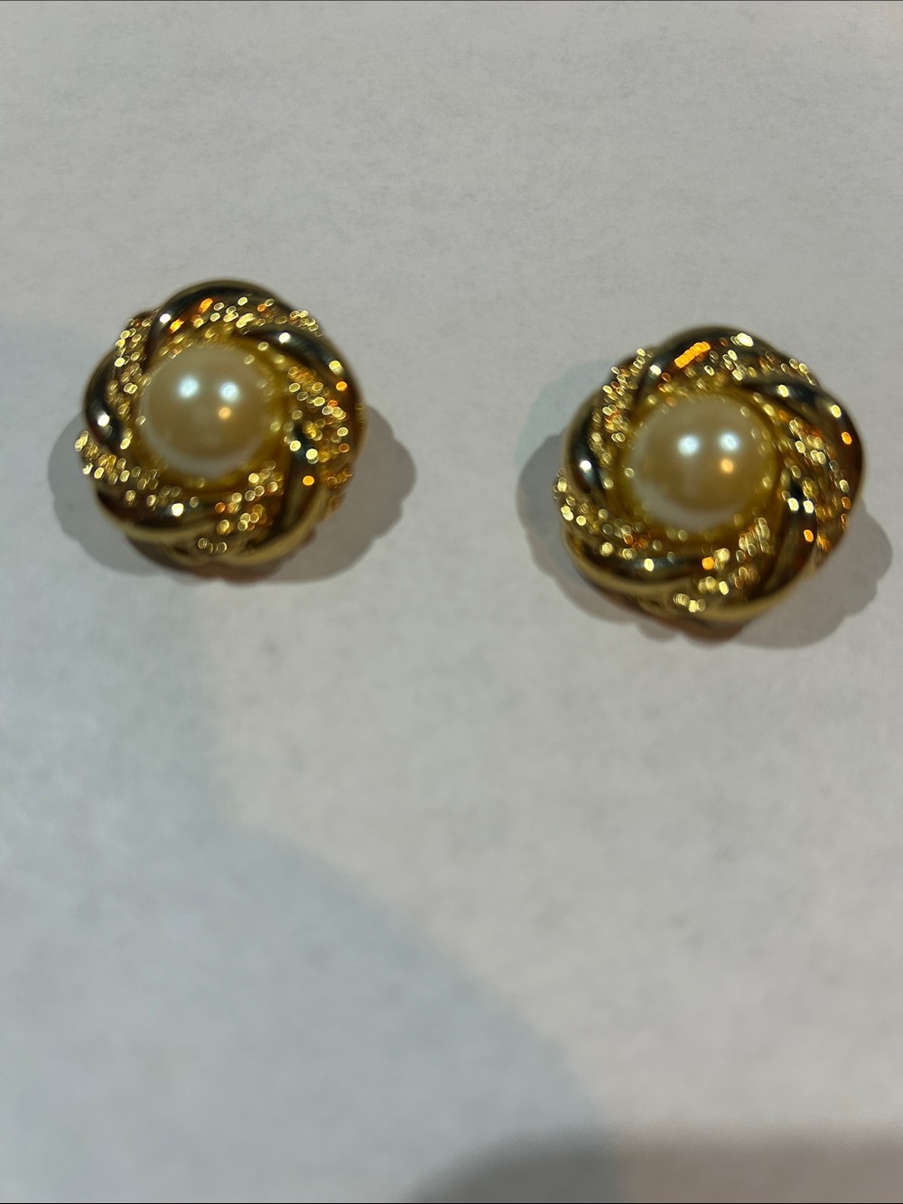 CLIP-ON  Gold Pearl Twist Stud Earrings - Classic Women's Jewelry